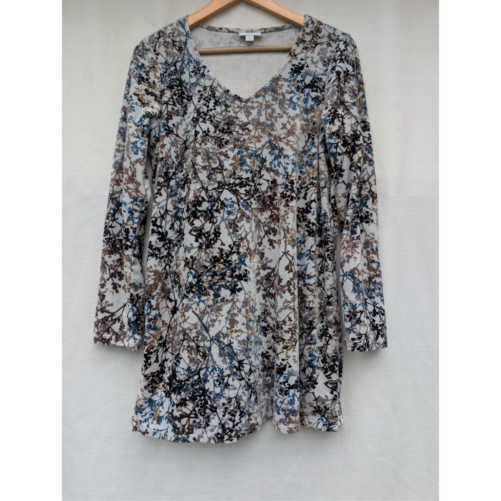 J Jill Purejill Tunic Top Womens S‎ Blue Botanical Velour Stretch Lagenlook
